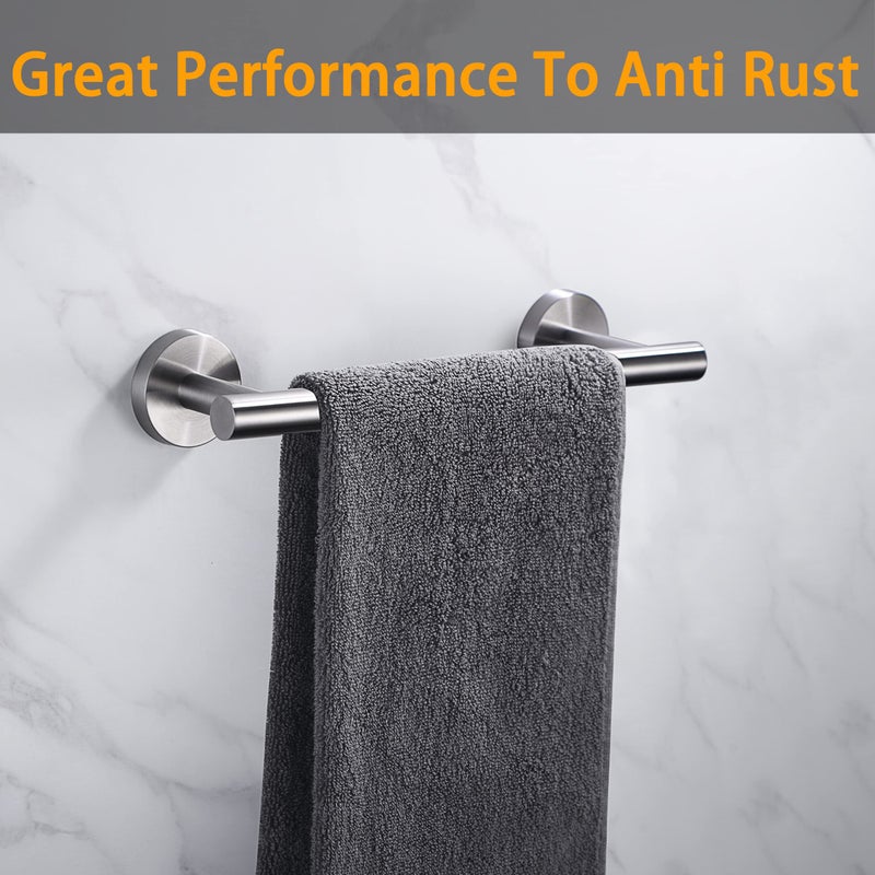 Nolimas 9 Inch Silver Bath Hand Towel Bar SUS 304 Stainless Steel Towel Rod Rack Holder Round Wall Mounted Suit for Kitchen,Bathroom,Living Room&Toilet,Anti Rust Brushed Nickel - Image 5